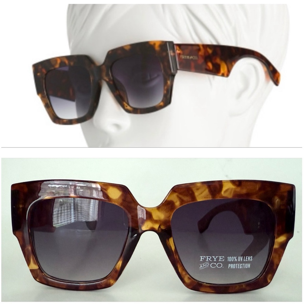 NEW Frye & Co Oversized Square Dark Gradient Lens Sunglasses Tortoise Brown